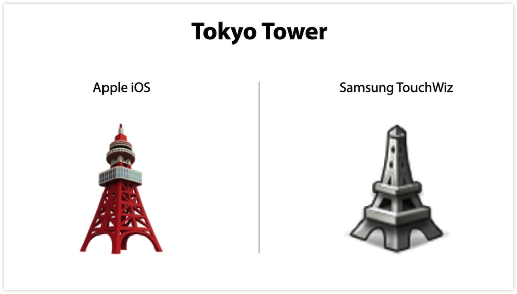 Apple iOS vs Samsung TouchWiz - A Tokyo Tower emojija